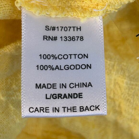 Love Tree Top Women Lg Babydoll Yellow Cotton Flare Sleeve Boho Hippie Peasant - Picture 5 of 9